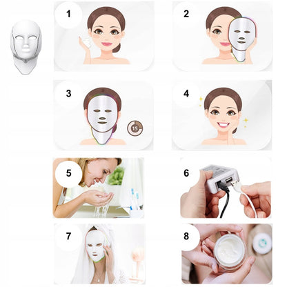 LED kaukė veidui ir kaklui QSKY – 7 spalvų šviesos terapija, liftingas ir odos atjauninimas