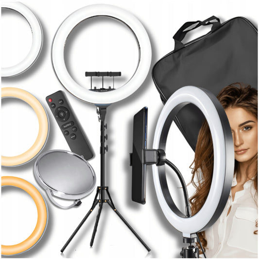 Telefono LED šviesa žiedinė 26cm selfie 3 spalvų temperatūros USB