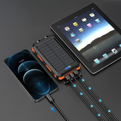 Powerbankas 30000 mah su saulės įkrovimu, žibintuvėliu ir kompasu