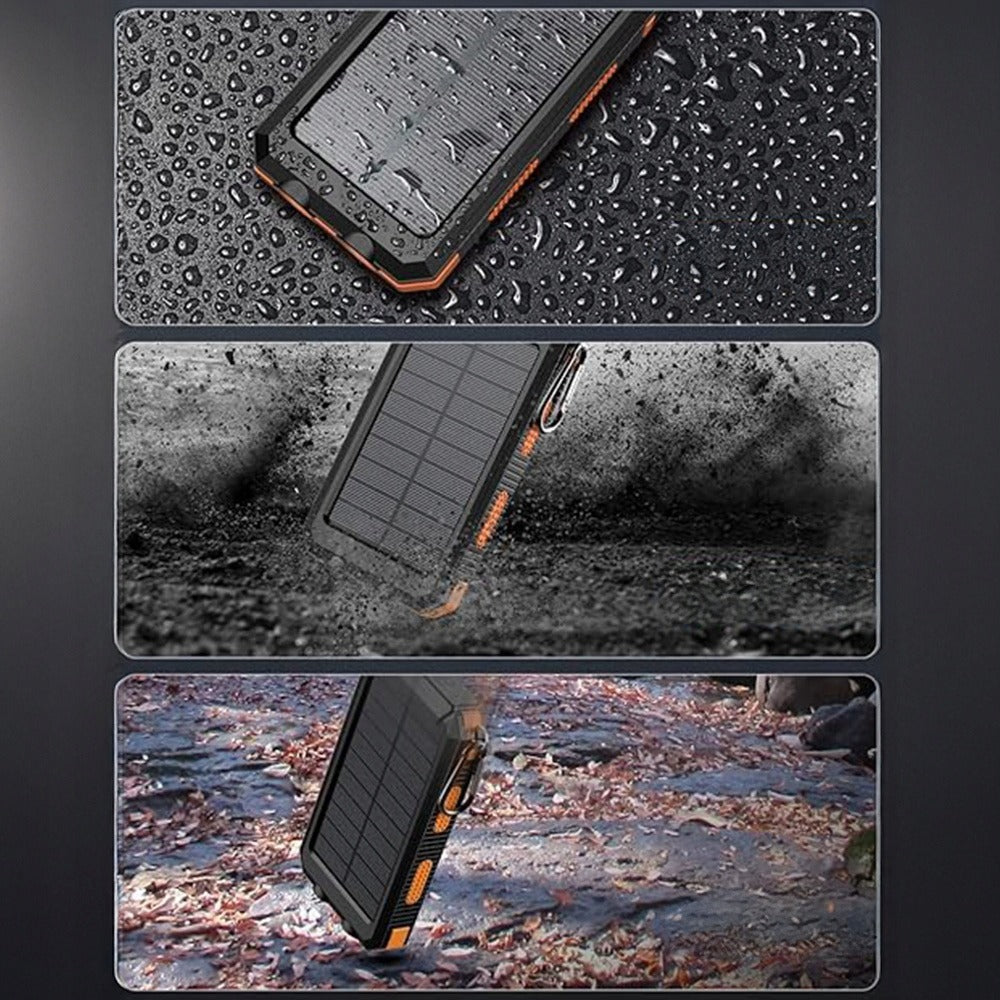 Powerbankas 30000 mah su saulės įkrovimu, žibintuvėliu ir kompasu