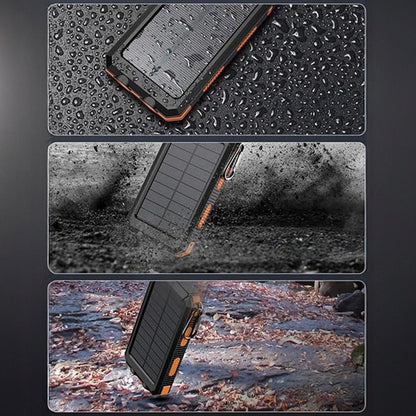 Powerbankas 30000 mah su saulės įkrovimu, žibintuvėliu ir kompasu