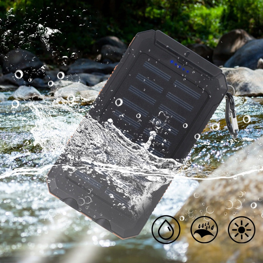 Powerbankas 30000 mah su saulės įkrovimu, žibintuvėliu ir kompasu