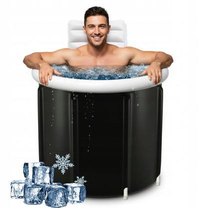 Sulankstoma 400 l talpos šildymo statinė žiemos maudynėms, su rėmu ir siurbliu – ideali šalto vandens terapijai.