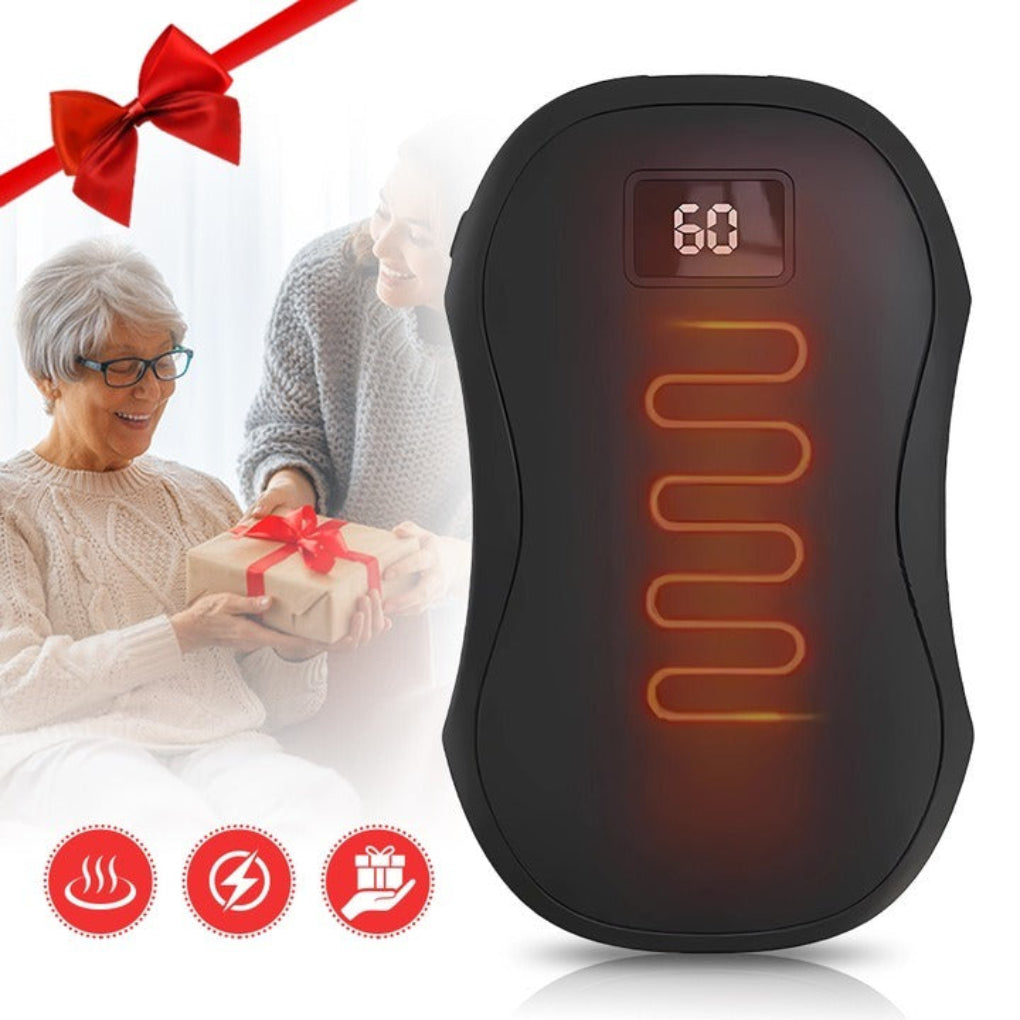 Elektrinis rankų šildytuvas su USB išoriniu akumuliatoriumi, juodas, 2in1 funkcija, 60 °C.