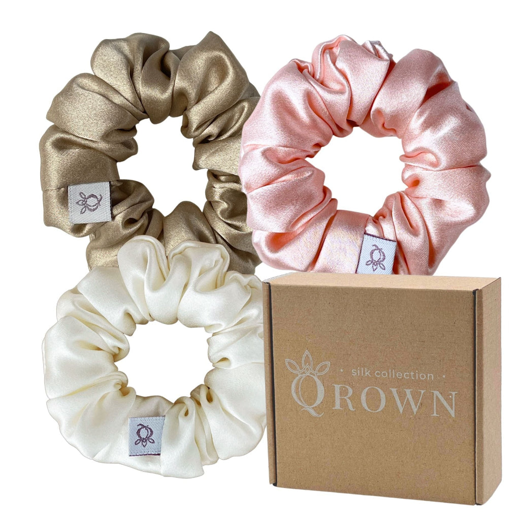 Šilkinės plaukų gumutės 3 dalių, šviesus, Qrown