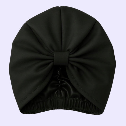 Šilkinė turbaninė plaukų kepuraitė iš 100 % natūralaus šilkmedžio šilko – juoda