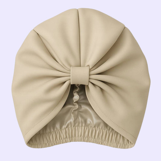 Šilkinė turbaninė plaukų kepuraitė iš 100 % natūralaus šilkmedžio šilko –šampano spalvos