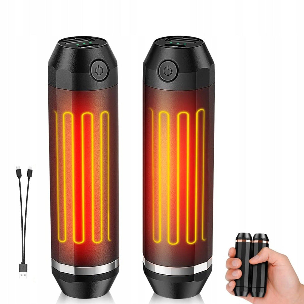 Magnetinis elektrinis rankų šildytuvas 5000 mAh, juodas, su žibintuvėliu ir USB-C jungtimi.