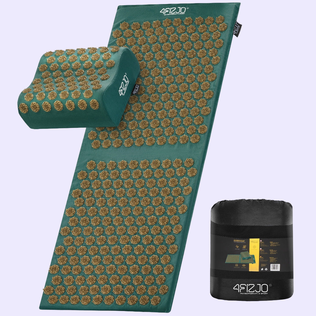 Akupresūrinis kilimėlis su masažiniais dygliais, stimuliuoja kraujotaką, su XL dydžio pagalve