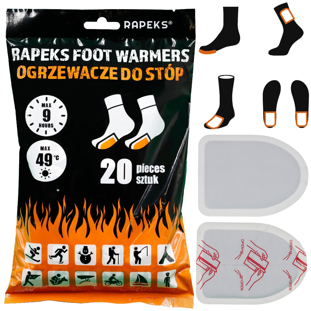 Lipnūs kojų šildytuvai „Rapeks“, 10 porų (20 vnt.) rinkinys, iki 9 val. šilumos, maksimaliai 49 °C.