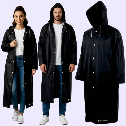 Juodos spalvos unisex lietpaltis su gobtuvu – EVI SPORT STORMGUARD, lengvas, atsparus vandeniui