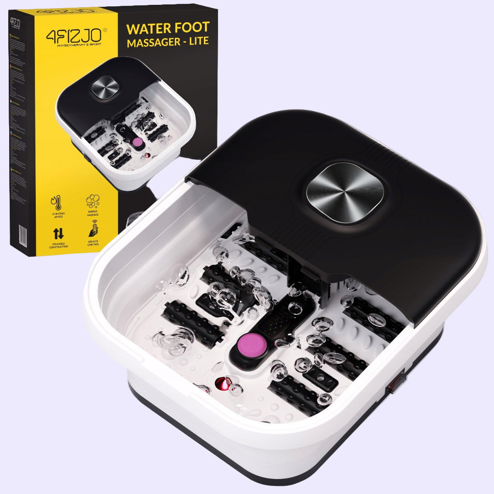 Baltos spalvos daugiafunkcis elektrinis pėdų masažuoklis su vandens burbulais, šildymu ir infraraudonųjų spindulių terapija – 4FIZJO.