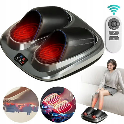 Juodos spalvos išmanus pėdų masažuoklis su infraraudonųjų spindulių funkcija ir nuotolinio valdymo pulteliu
