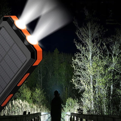 Powerbankas 30000 mah su saulės įkrovimu, žibintuvėliu ir kompasu